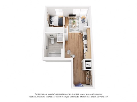 Floor plan for studio, 1 bath, 402 sqft